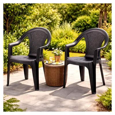 Produktbild von 2 Stück stapelbare Gartenstühle in Rattan-Optik für Balkon und Garten in Anthrazit