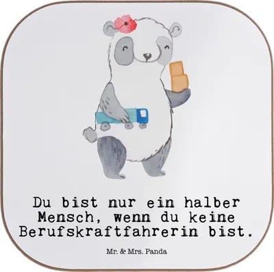 Produktbild von Mr. & Mrs. Panda Untersetzer für Gläser Berufskraftfahrerin Herz - Weiß - Geschenk, Tassenuntersetzer, bieruntersetzer, Tischschoner, Coaster, Tasse
