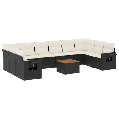 Produktbild von vidaXL 11-tlg. Garten-Sofagarnitur mit Kissen Schwarz Poly Rattan