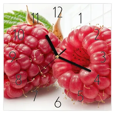 Produktbild von Wanduhr aus Glas mit Motiv Himbeerenblatt- 30 x 30 cm - inkl. Aufhängesystem