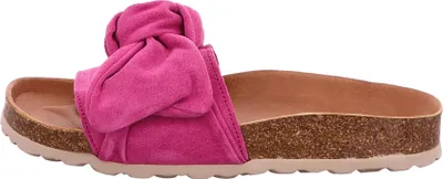 Produktbild von Verbenas Roxy Damen Pantolette Pink Flamingo, Gr. 36 EU, Weite Mittel, 1 cm Absatz. Materialmix aus Leder/Veloursleder/Kork/EVA/Kunststoff. Moderne Flachpantolette mit Schleifen-Verarbeitung. Komfortabel dank anatomischem Tieffußbett, dämpfender EVA-Laufsohle, optimaler Weitenregulierung. Chromfrei gegerbt, luftig, rutschhemmend und zum Schlüpfen.