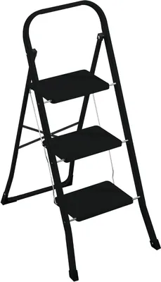 Image de Échelle pliante pour la maison - Escalier de cuisine - Marchepied - Travaux en toute sécurité - Marches antidérapantes - 3 marches - Noir
