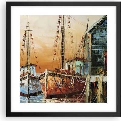 Produktbild von Gerahmtes Poster - Schwarzer Rahmen - Kutter Hafen Öl - 40x40 cm - Wand Bild - Wanddeko - Wandbilder - Kunstposter - Wandposter - Bilderrahmen - Bilder - Kunstdruck - Wandbild - P2BAC40x40-4216