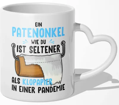 Produktbild von 22Feels Patenonkel Geschenk Taufpate Tasse Pate Taufe Geburtstag Weihnachten Herrentag Männer Kaffeetasse Haferl (Herzhenkel Weiss)