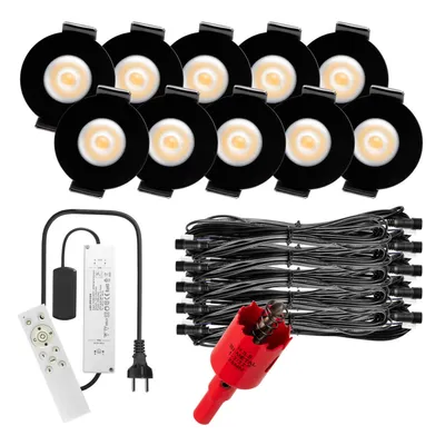 Produktbild von S-Polylight PREMIUM Mini LED- Einbauspots Warmweiss 3.000K, Smart, Smarthome, App, Alexa, DIMMBAR, IP65, FUNK 3W LED Einbaustrahler Terrassenüberdachung, Terrassenbeleuchtung, Bad, Sauna, LED Spots mit Fernbedienung (SCHWARZ, 10x SMARTHOME LED-SET)