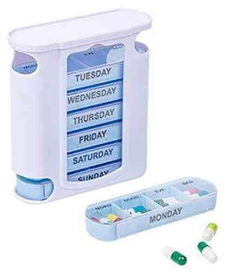 Produktbild von Pillendose 1 Woche 28 Fächer Blau Schubladenart 4 Erinnerungen pro Tag