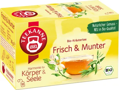 Produktbild von Teekanne Frisch & Munter mit Zitronenverbene und Zitronengras 18 Beutel