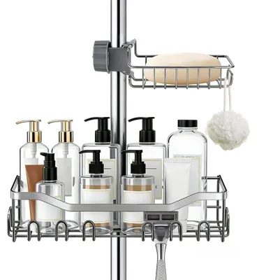 Image de Omgoods - Étagères de douche sans perçage - Distributeur de savon en acier inoxydable pour salle de bain et cuisine