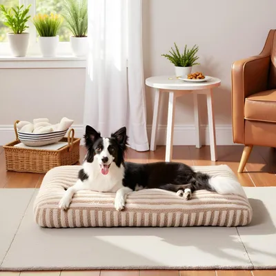 Image de Lit pour chien, lavable, avec housse amovible, moelleux, antidérapant, couleur marron, dimensions : 89 x 58 x 10 cm