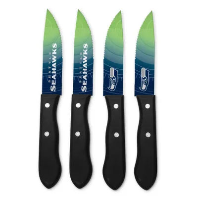 Produktbild von NFL Seattle Seahawks Steakmesser 4-teilig Set Football Messer Set Barbecue