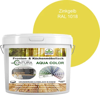 Produktbild von 2 Liter + Anlauger - Contura Küchenmöbellack RAL Möbellack SEIDENMATT SET Möbelfarbe Holzlack Buntlack Küchenlack - RAL 1018 Zinkgelb