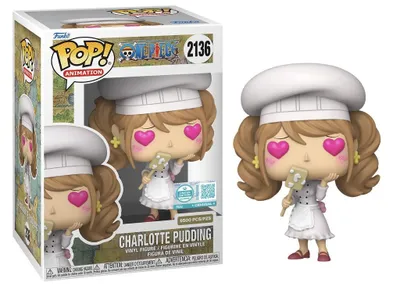 A Funko Pop! vinyl figure of Charlotte Pudding from One Piece, displayed in its original packaging.
