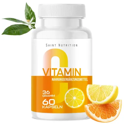Produktbild von Saint Nutrition® Vitamin C Kapseln - Unterstützung der Hautgesundheit – Stärkung des Immunsystems – Vitamin C – Wohlbefinden & Vitalität