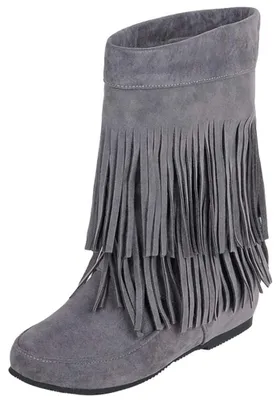 Produktbild von Chicmark Damen Cowboy-Stiefeletten Fransen Keilabsatz Velours-Optik
