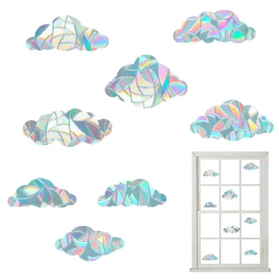 Productafbeelding van Raamstickers met regenboogeffect, zonnewijvers, set van 8, met wolkendesign