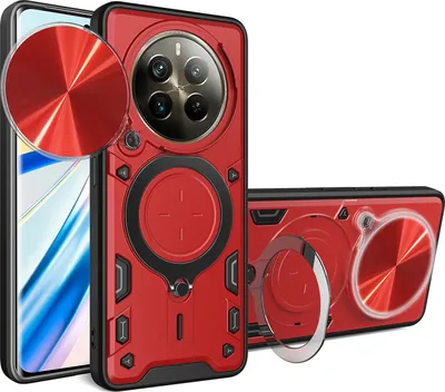 Obrázek produktu pro Pouzdro pro Realme 12 Pro /Realme 12 Pro+ dvojvrstvé odolné pouzdro s ochranným krytem kamery a kruhovým stojánkem na prsten Červený