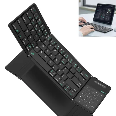 Produktbild von Tragbare Klapp Tastatur mit Touchfeld & Zahlenblock, Mehrgeräte-Verbindung, Schwarz