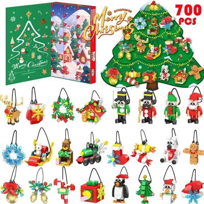 Produktbild von Adventskalender 2026 zum Bauen, 24 Tage Countdown, Weihnachtsbaumschmuck, Bausteine-Set, MINT-Spielzeug, 24 Baustein-Anhänger,700 Teile,Weihnachtsdeko