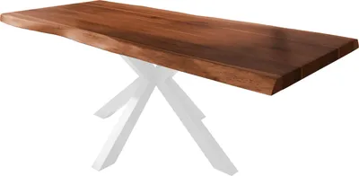 Produktbild von Esstisch Baumkante massiv Akazie nussbaumfarben 220 x 110 Spider-Gestell Metall weiß TITAN
