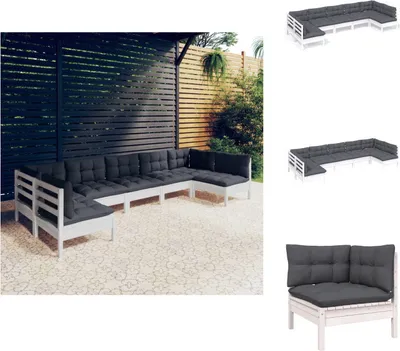 Produktbild von vidaXL 7-tlg. Garten-Lounge-Set mit Kissen Weiß Kiefer Massivholz -  Gartenmöbel-Sets