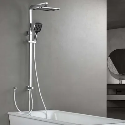 Produktbild von Duschsystem Regendusche Edelstahl ohne Armatur mit Handbrause 3 Strahlarten Messing Duschumsteller Chrom 20x30cm