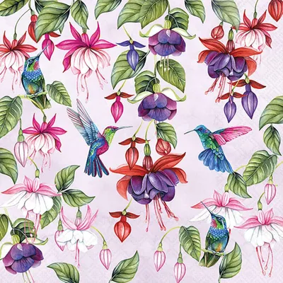 Produktbild von Servietten 33x33 cm Fuchsia - Blumen und Kolibri