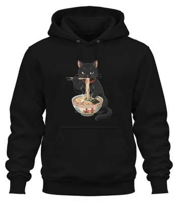 Imagen del producto de Ramen Katze, "Schwarze Mieze" (Gato ), Sopa de fideos japonesa, Estilo Y2K, Manga, Sudadera con capucha, Color , Talla S