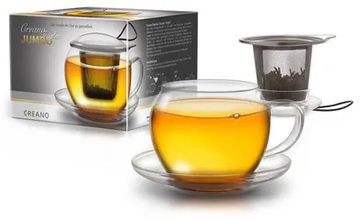 Produktbild von JUMBO Tee-Tasse XXL aus Glas mit Henkel