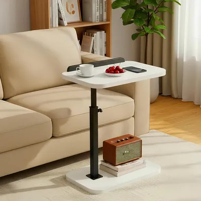 Immagine prodotto di Tavolino laterale regolabile in altezza, girevole a 360°, colore bianco, dimensioni 40x30 cm