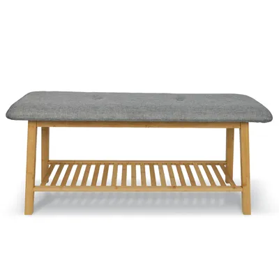 Produktbild von Bambus Schuhbank 100x30x44cm - Schuhregal für 6 bis 8 Schuhe - Stabile Sitzbank mit Polster für Garderobe oder Flur - Schuhablage