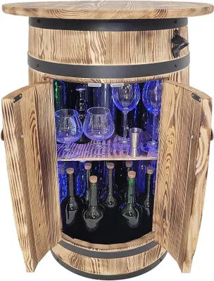 Image de Bar en bois avec éclairage LED RGB, idéale pour ranger les spiritueux. Meuble bar décoratif avec étagères et portes, parfait pour ranger du vin, idéal pour le salon ou la cuisine. Dimensions : 80 x 55 x 44 cm