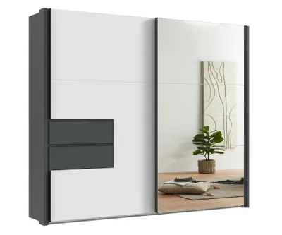 Produktbild von Schwebetürenschrank Kleiderschrank Passepartout 262cmSchubl. Grafit Weiß Spiegel / 22059