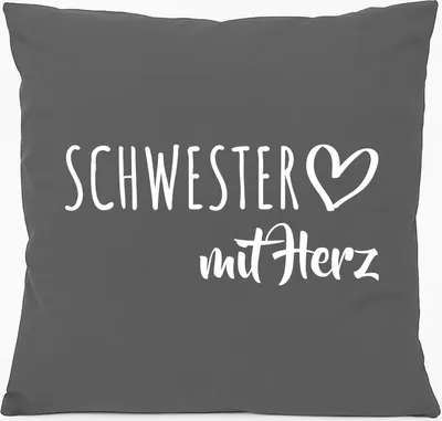 Produktbild von Huuraa Kissen Schwester mit Herz 40x40cm mit Füllung Steel Grey Baumwolle Dekokissen Geschenkidee
