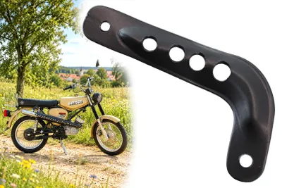 Produktbild von Auspuffhaltestrebe Auspuffstrebe hinten, kurz für Simson S51, S70, S53, S83 Enduro, Schwarz, gelocht