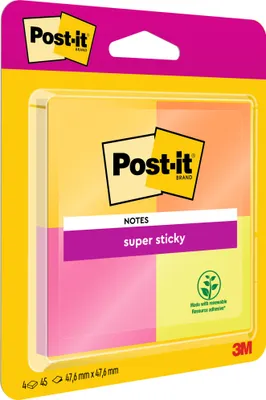 Image de Post-it notes adhésives Super Sticky 6910YPOG 48x48mm assorties. 4pcs