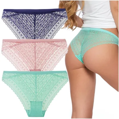 Produktbild von Damenunterwäsche - Spitzenunterwäsche Größe S - Damenslips 3 Stück - Spitzenhose - fur Damen