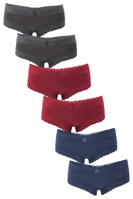 Produktbild von Fabio Farini - 6 Stück Damen Unterwäsche - Frauen Unterhosen Panty Slip mit floraler Spitze und Schleifchen