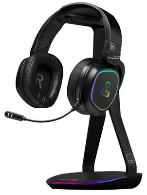 Produktbild von Kopfhörer-/Headset-Ständer – THE G-LAB – K-STAND HYDROGEN – 2 USB-Anschlüsse – Schwarz
