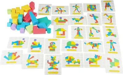 Image de Grand puzzle géométrique de mosaïque de blocs de bois à trier