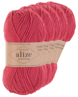 5 x 100g Sockenwolle Alize Wooltime 75% Wolle OEKO-Tex 100 Strickgarn Häkelgarn Farbwahl 740 himbeerrot