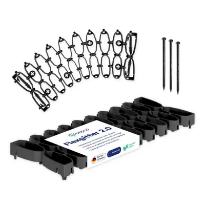 Immagine prodotto di bepco Flexgitter 2.0 - Set da 5 pezzi (5 pz., nero, 47x20x4 cm) – griglia flessibile per prato, compatibile con i robot tosaerba, con picchetti di fissaggio, per giardino, vialetti e aiuole