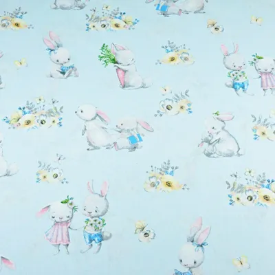 Produktbild von 100% Baumwolle verliebte Kaninchen auf blauem Hintergrund