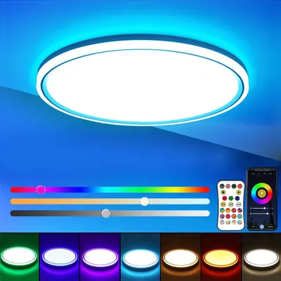 Produktbild von 24W Smart LED Deckenlampe Dimmbar RGB Farbwechsel, Weiß LED Deckenleuchte Alexa für Schlafzimmer Wohnzimmer Party Beleuchtung, 30CM
