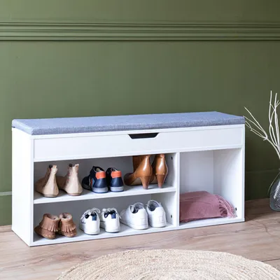 Image de Meuble à chaussures trois casiers avec coffre blanc ALAN