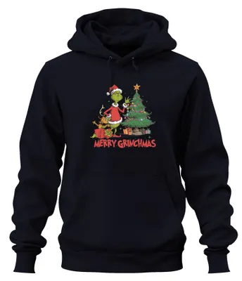Produktbild von Merry Grinchmas Grinch Weihnachtsbaum Geschenke Hoodie Kapuzenpullover, Navy, M