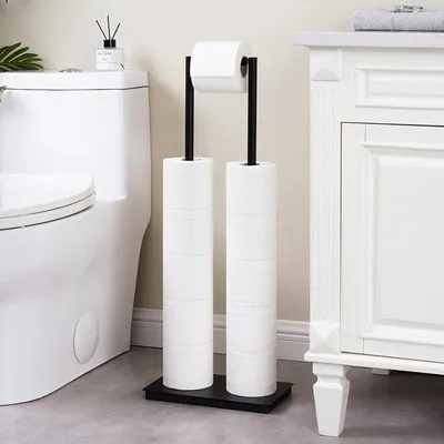 Produktbild von Toiletpapierhalter frei stehend schwarz, WC-Papierhalter rostfreier Stahl Toilettenhalter frei stehend Toiletpapierstander Badezimmer