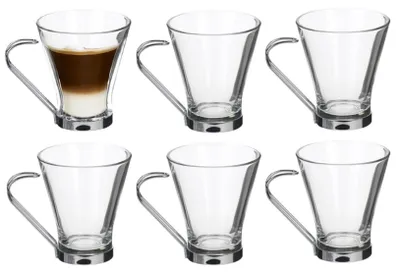 Produktbild von Alessandro Kaffeeglaser - 6x - 150 ml - Cappuccino Glas - Edelstahlgriff