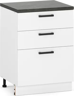 Produktbild von ULWEHOME 60 cm breiter freistehender Unterschrank für die Küche, 3 Schubladen, Weiß matt | Küchenmöbel der Serie EKO