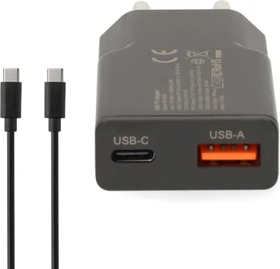 Image de Chargeur mural GaN double port, 30 W, USB-C et USB-A, noir