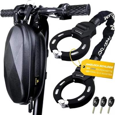 Zdjęcie produktu dla AMZLOCK E Scooter Lock Zamek łańcuchowy o grubości 8 mm 3 klucze 1,6 kg 75 cm Torba na zamek